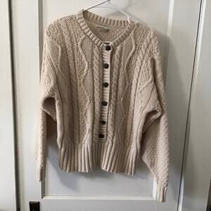 90's Garland made in USA Pullover Ecru cable and basket-weave knit sweater M